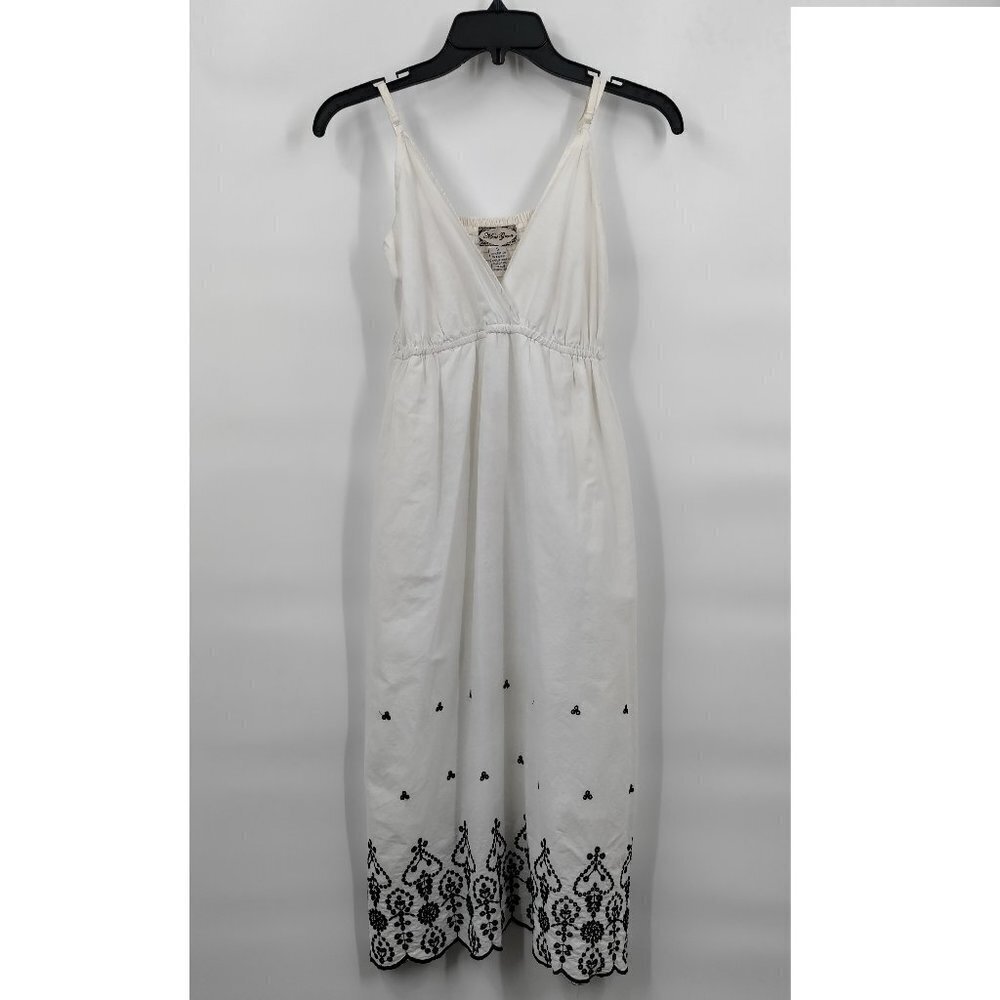 Mint Green Boho Cotton V-Neck Sleeveless Embroidered Midi Dress Small White